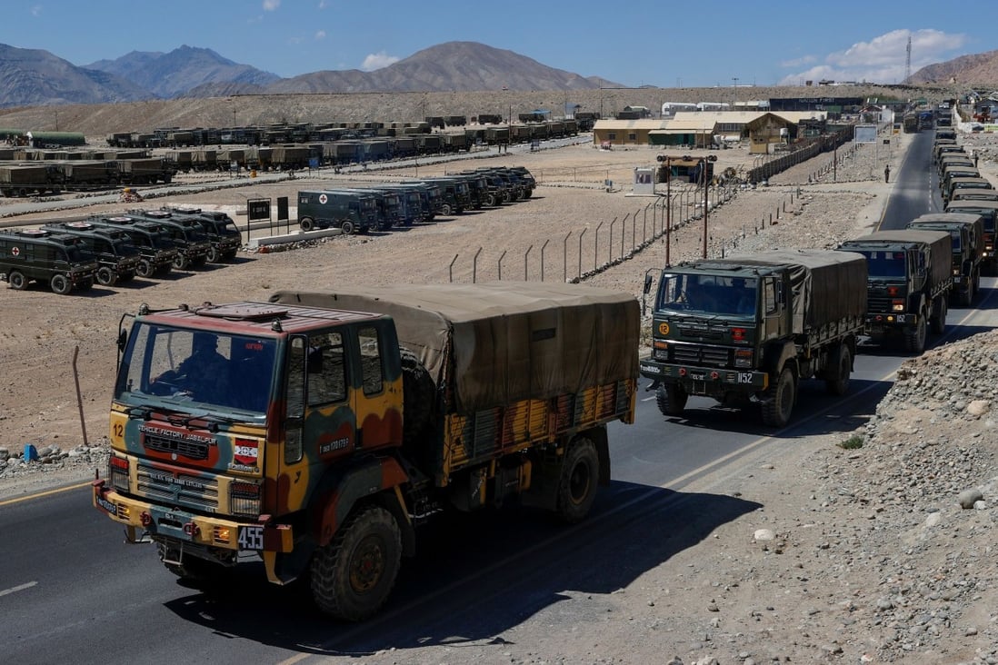 In a demonstration of tension at the border, military trucks carrying supplies move towards forward areas in the Ladakh region on September 15, 2020. REUTERS/Danish Siddiqui