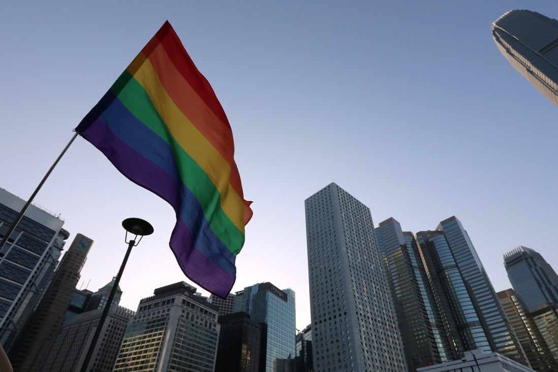 A rainbow flag flies at the Pride Parade assembly in Central on November 16, 2019. Acceptance of marriage equality among Hong Kong’s pro-establishment politicians and business community would help rehabilitate the city’s battered image. Photo: Felix Wong