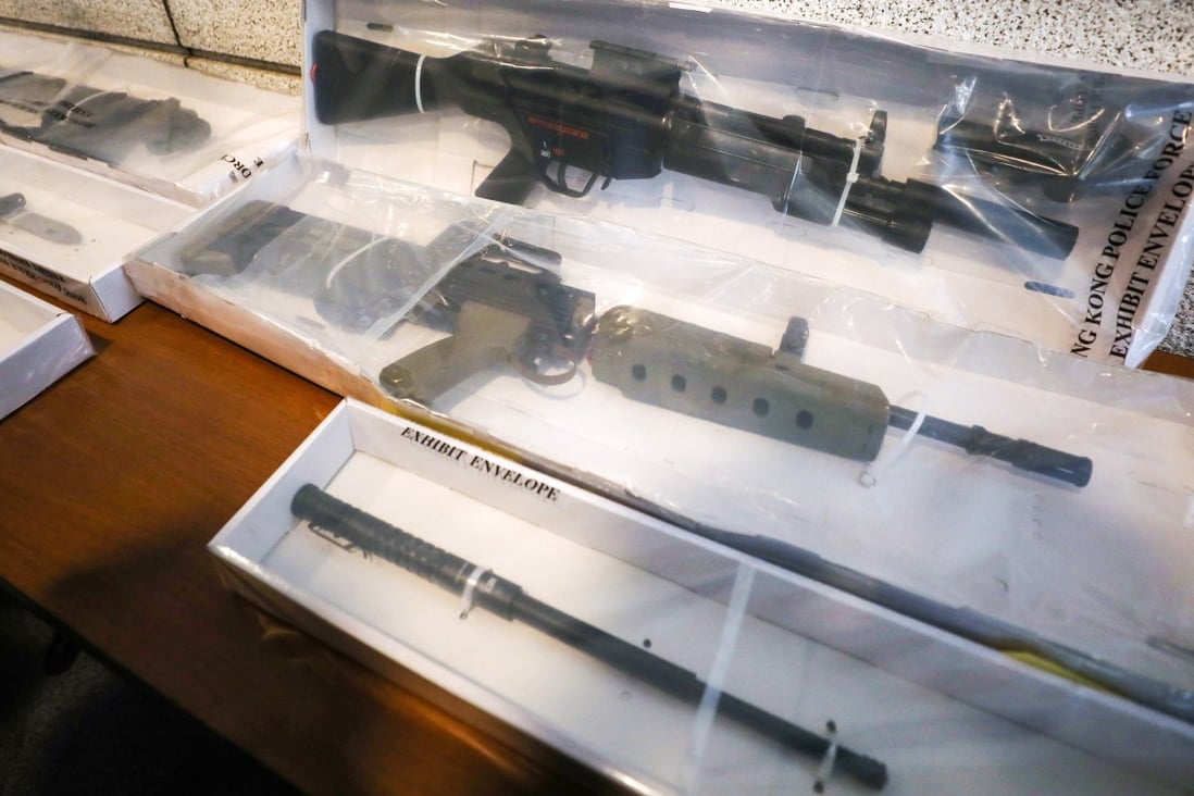 Police display items seized during the raid on the flat in Fanling. Photo: Xiaomei Chen