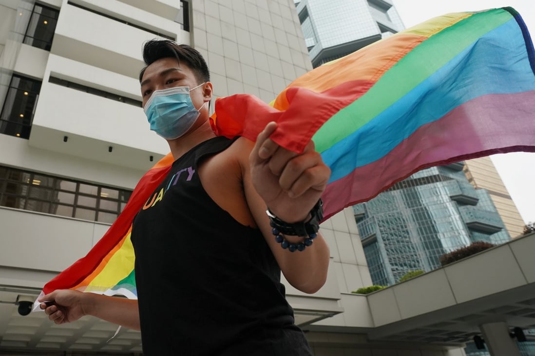 Member of Rainbow Action Jimmy Sham Tsz-kit outside the High Court in Admiralty, where he appeared for a case concerning Hong Kong recognising overseas gay marriages. Photo: Felix Wong
