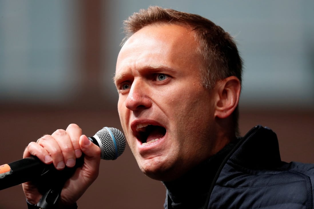 Russian opposition leader Alexei Navalny speaks at a rally in Moscow in September 2019. Photo: Reuters