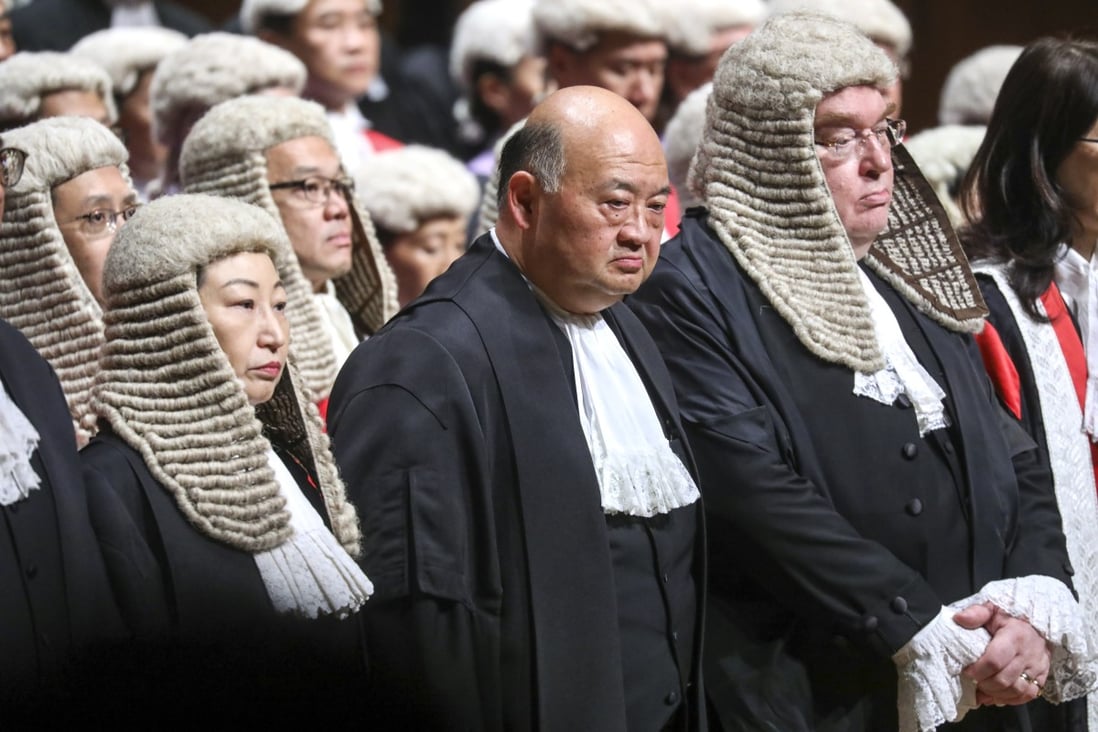 Secretary for Justice Teresa Cheng (left), Chief Justice of the Court of Final Appeal Geoffrey Ma (centre) and Philip Dykes, chairman of the Hong Kong Bar Association, attend the ceremonial opening of legal year at City Hall in Central on January 13. Photo: Sam Tsang