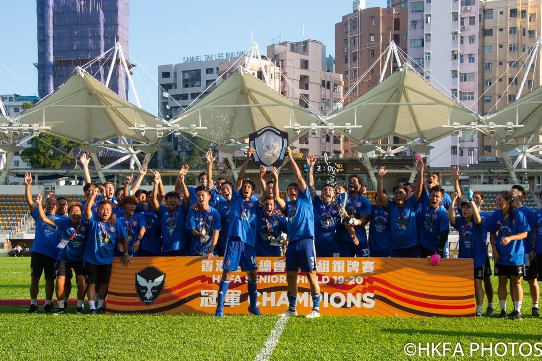 Eastern Long Lions celebrate winning the 2019-20 Senior Shield at Mong Kok Stadium on October 2, 2020. Photo: HKFA