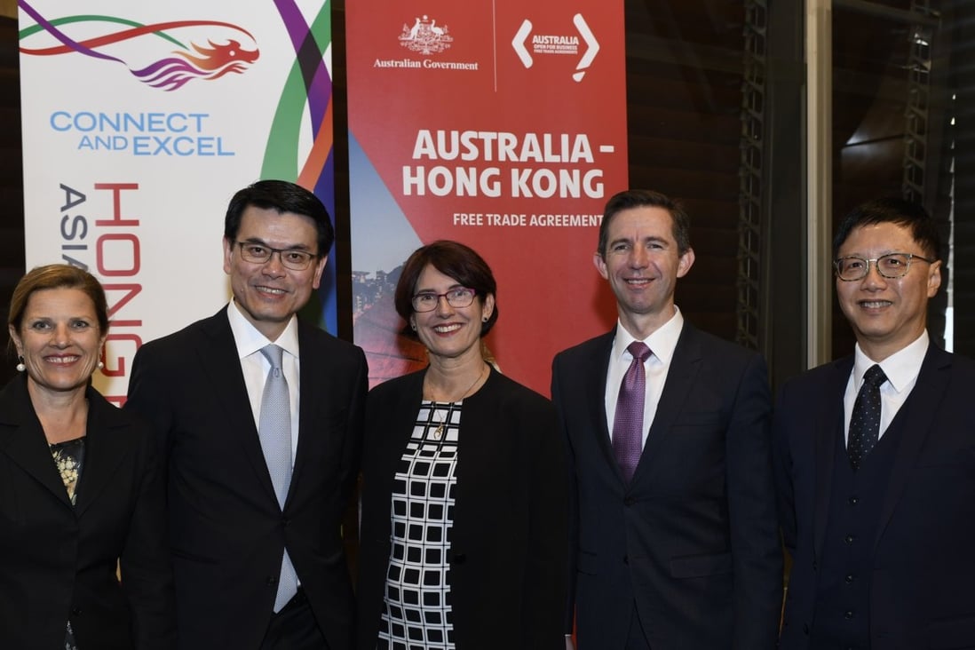 Newly appointed Australian Consul General Elizabeth Ward (centre) at a ceremony marking the signing of a free-trade agreement earlier this year. Photo: Handout