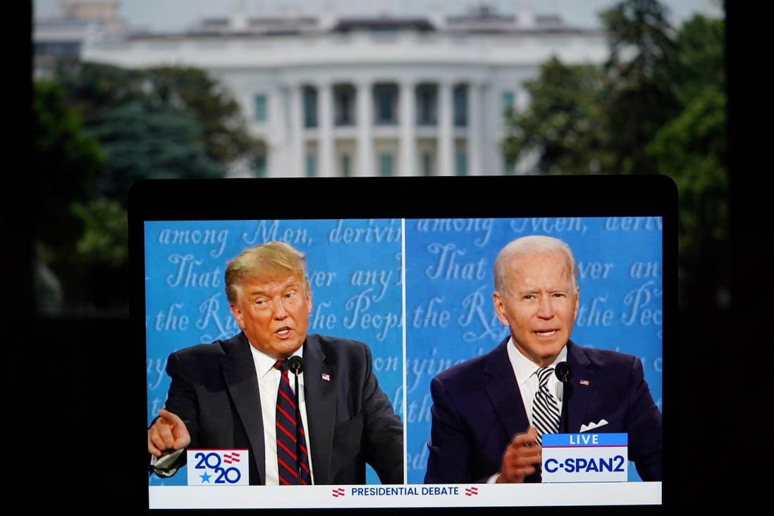 US President Donald Trump, left, and Democratic challenger Joe Biden speak during the first presidential debate on September 30. The outcome of November’s election will provide much-needed clarity to the US dollar and currency markets currently mired in uncertainty. Photo: Xinhua