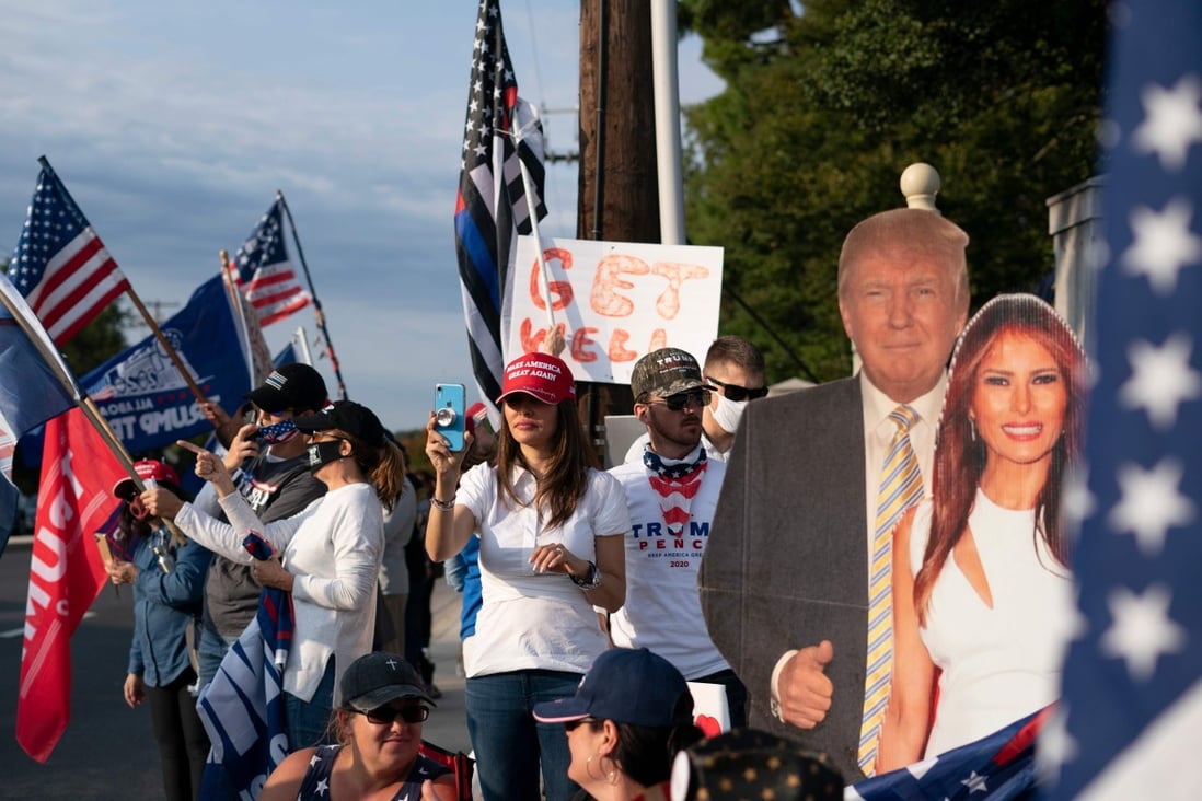 Supporters of Donald Trump rally outside Walter Reed Medical Center in Bethesda, where the US president is being treated for Covid-19. Photo: AFP