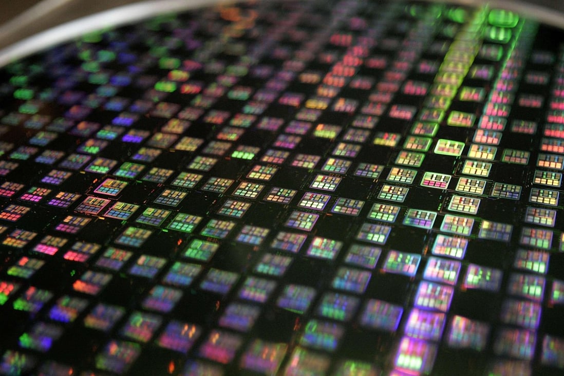A silicon wafer is displayed at the headquarters of Taiwan Semiconductor Manufacturing Co, the world's largest contract chip maker. Photo: Reuters