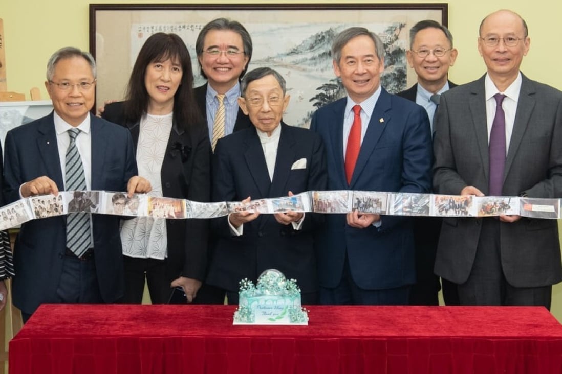 Hong Kong ‘godfather of journalism’ Raymond Roy Wong (centre) attends a signing ceremony for a HK$50 million donation to Baptist University on Wednesday. Photo: Facebook