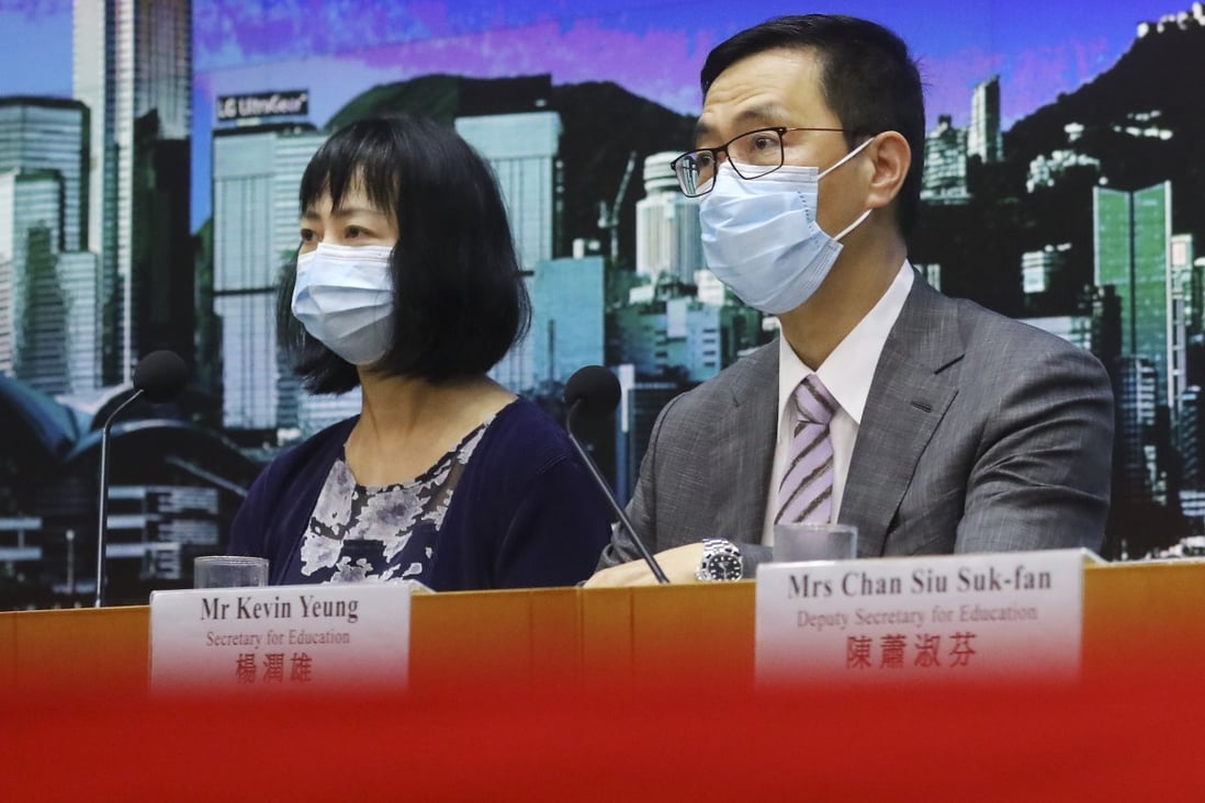 Hong Kong Secretary for Education Kevin Yeung (right) and Permanent Secretary for Education Michelle Li. The petition campaign sent emails to the pair, denouncing the deregistration of a teacher. Photo: Dickson Lee