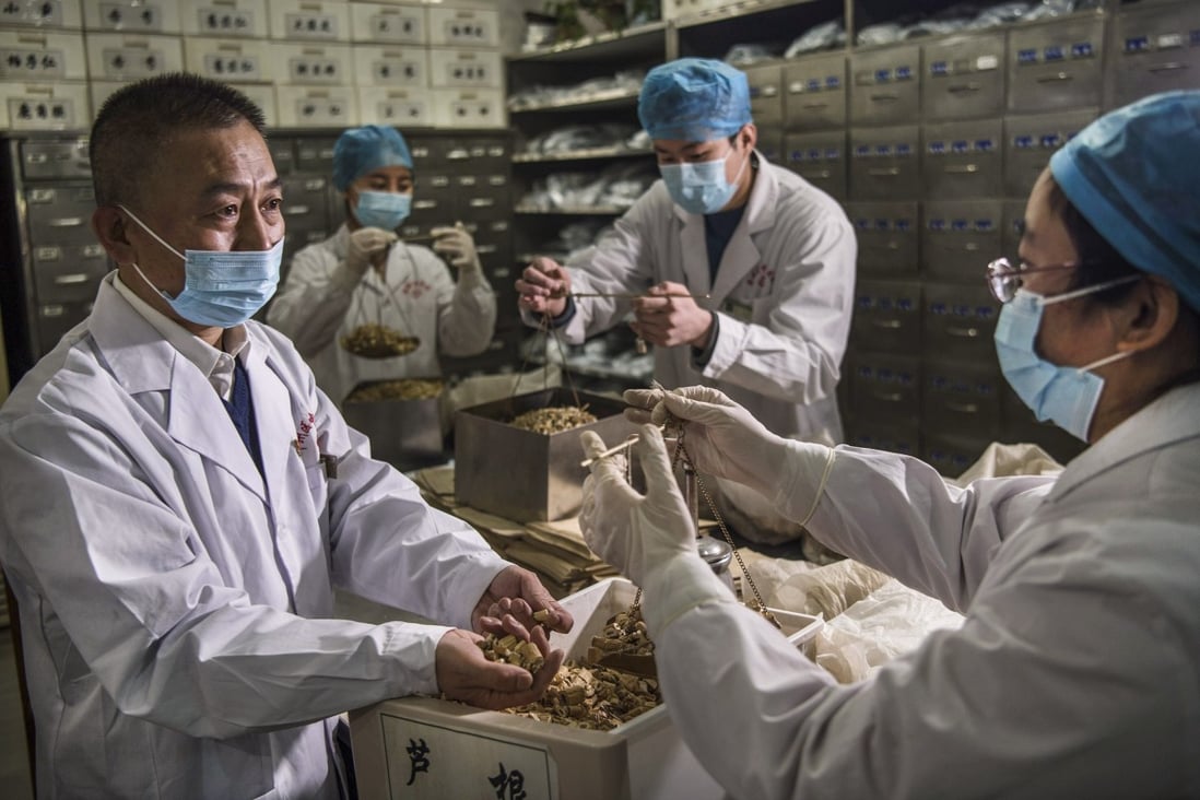 A traditional Chinese medicine pharmacy in Weinan City, in China’s northwest Shaanxi Province. The overall industry has stalled, with only 17 out of 68 TCM makers recording year-on-year growth in revenue in the first half of 2020. Photo: Xinhua