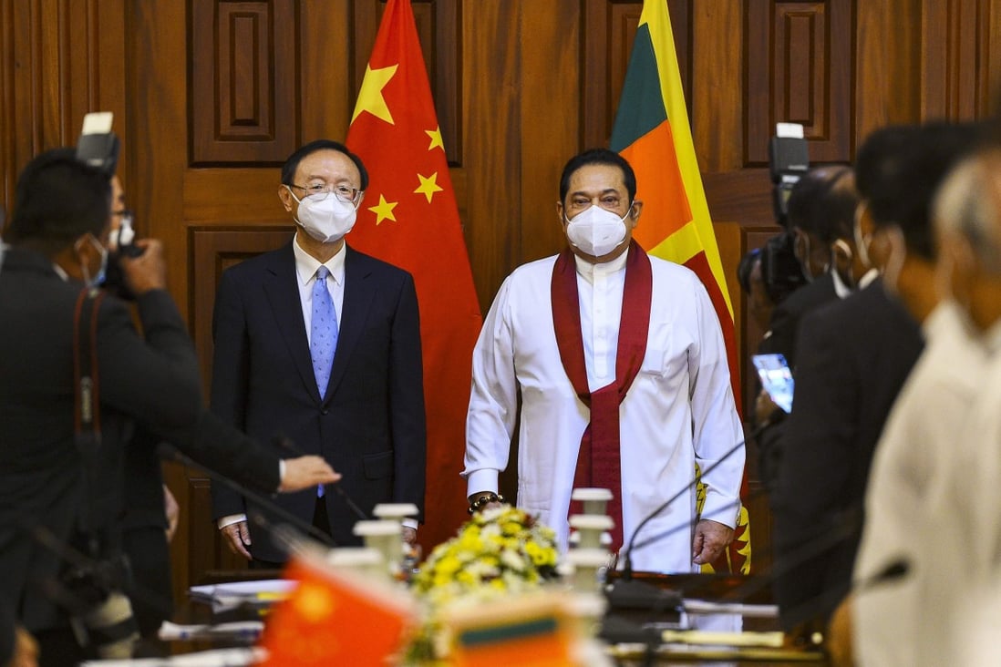 Sri Lankan Prime Minister Mahinda Rajapaksa (right) with Chinese diplomat Yang Jiechi in Colombo. Photo: AFP