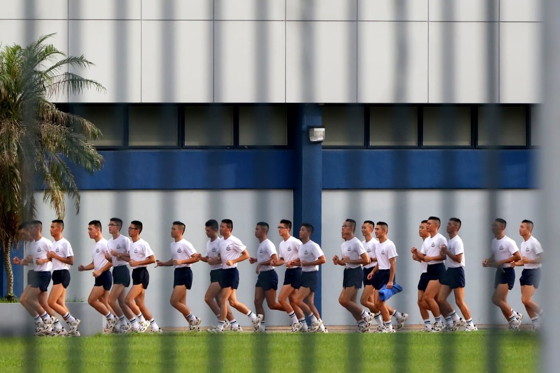 Cadets undergo training at Police College in Wong Chuk Hang. Photo: Felix Wong