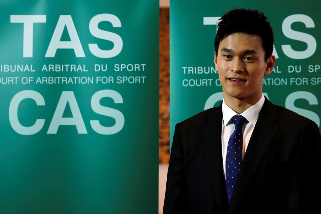 Chinese swimmer Sun Yang poses after a public hearing at the Court of Arbitration for Sport (CAS) for the appeal filed by the World Anti-Doping Agency (Wada) against him and the FINA in November, 2019. Photo: Reuters
