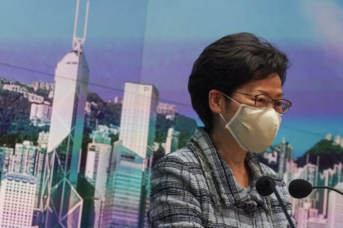 Hong Kong leader Carrie Lam told the press on Monday that Wednesday’s policy address was not going ahead as planned. Photo: Felix Wong