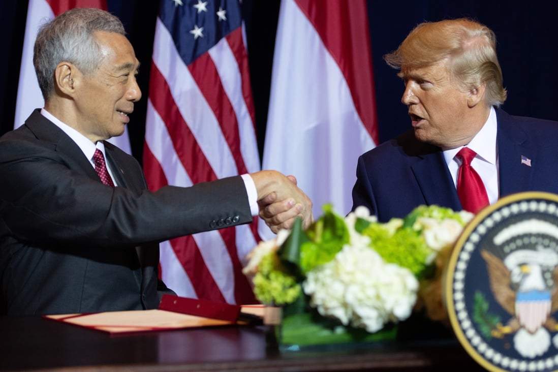 US President Donald Trump shakes hands with Prime Minister Lee Hsien Loong of Singapore at the UN in September 2019, one of the few times he has met with the leader of an Asean nation. Photo: AFP