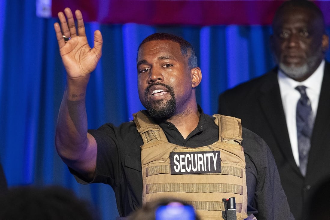 Kanye West making his first presidential campaign appearance in July. File photo: AP