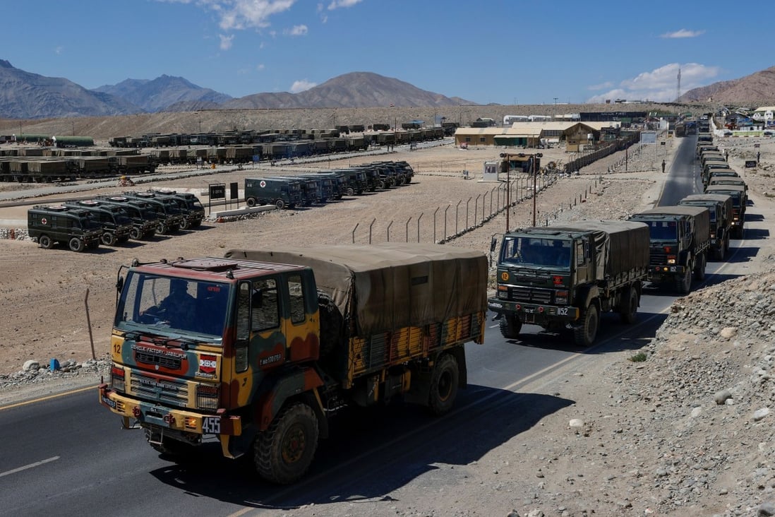 Military trucks carrying supplies move towards forward areas in the Ladakh region. Photo: Reuters