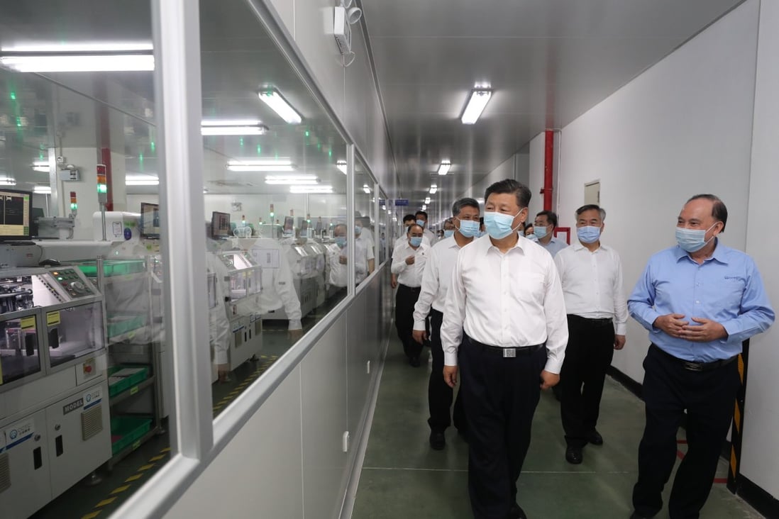 Chinese President Xi Jinping visits an electronics manufacturing company in Chaozhou, Guangdong, on Monday during a high-profile tour of the southern province. Photo: Xinhua