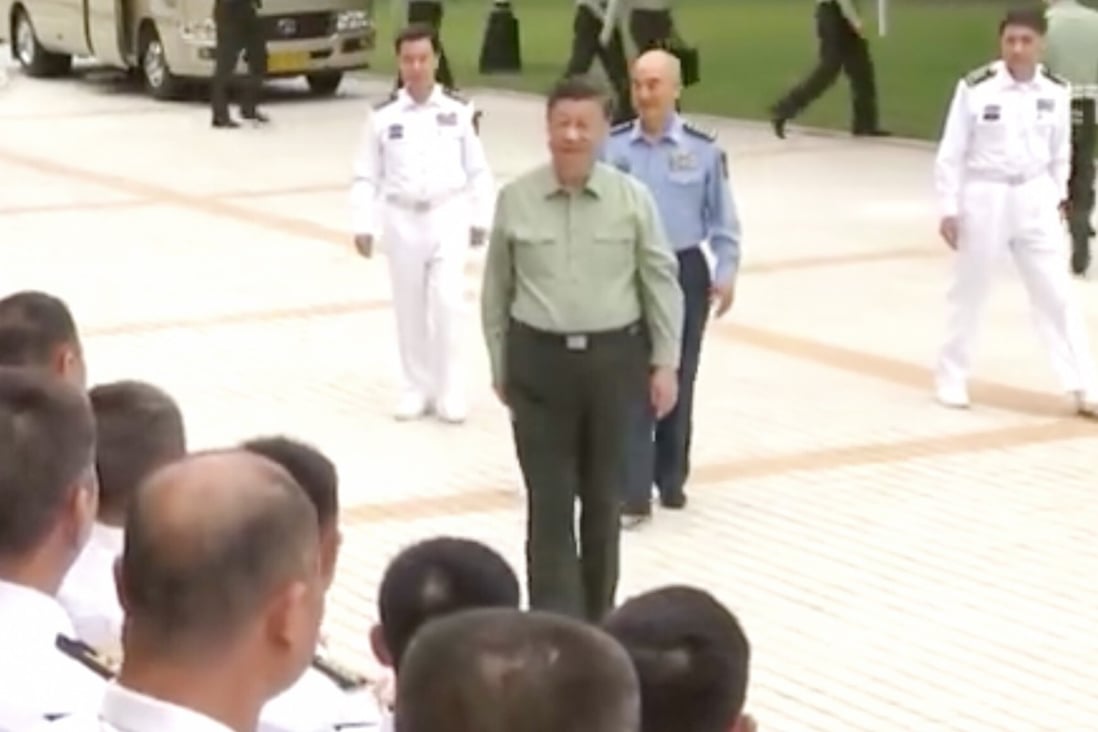 President Xi Jinping visits the Marine Corps at a base in eastern Guangdong province on Tuesday. Photo: CCTV