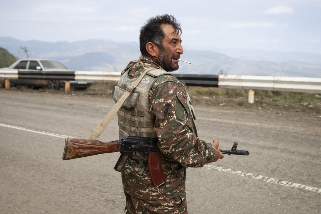 A militia soldier with a Kalashnikov near Hadrut, the separatist region of Nagorno-Karabakh. Photo: AP