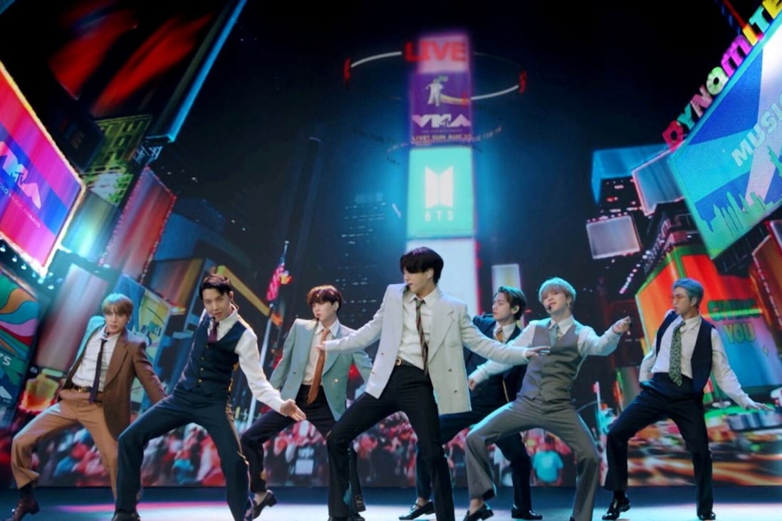 BTS perform during the 2020 MTV video music awards. Photo: Viacom/Handout via Reuters