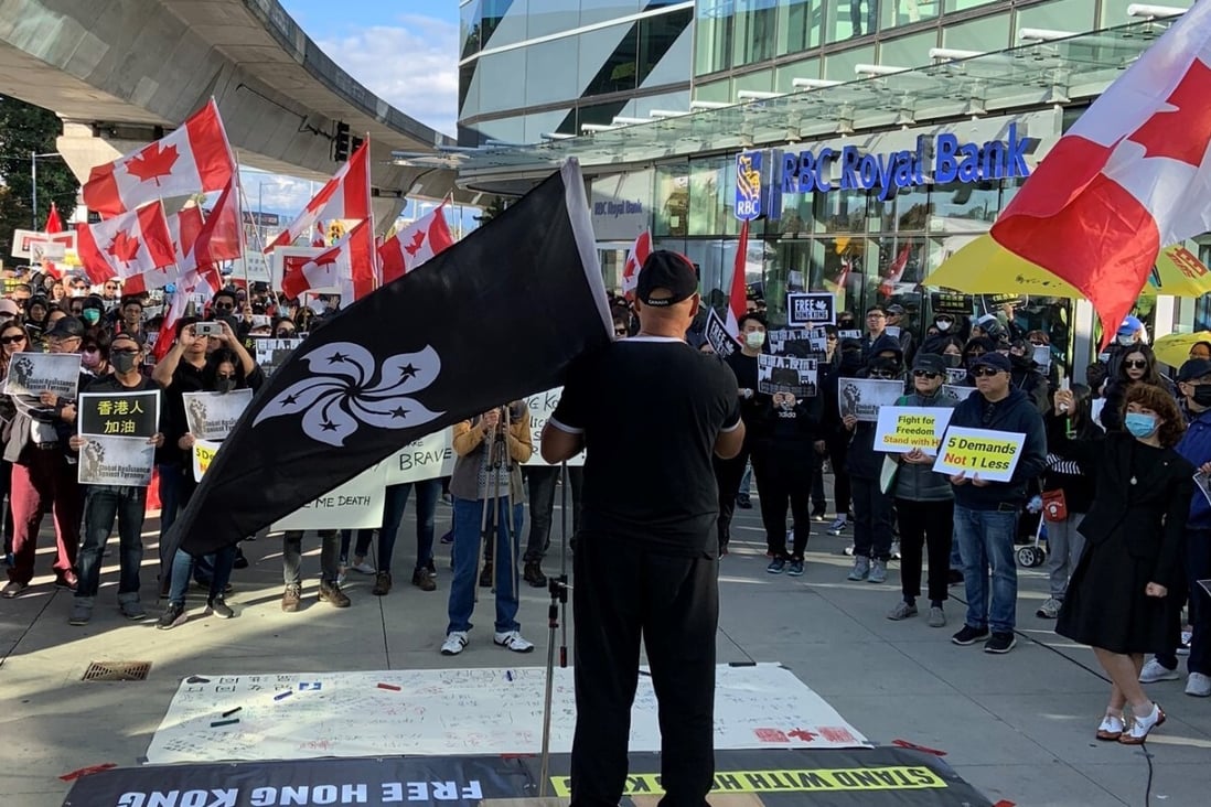 Supporters of the Hong Kong protest movement rally in Richmond, British Columbia, in October 2019. Photo: Ian Young