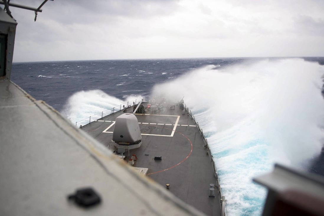The guided-missile destroyer USS Barry conducts one of the Taiwan Strait transits that the United States says supports a free and open Indo-Pacific. Photo: Facebook