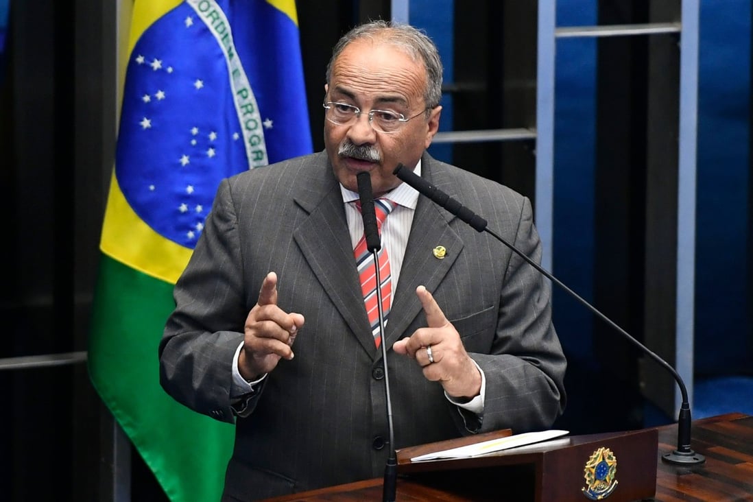 Brazilian Senator Chico Rodrigues speaks in Brasilia in February. Photo: Brazilian senate press office handout via AFP