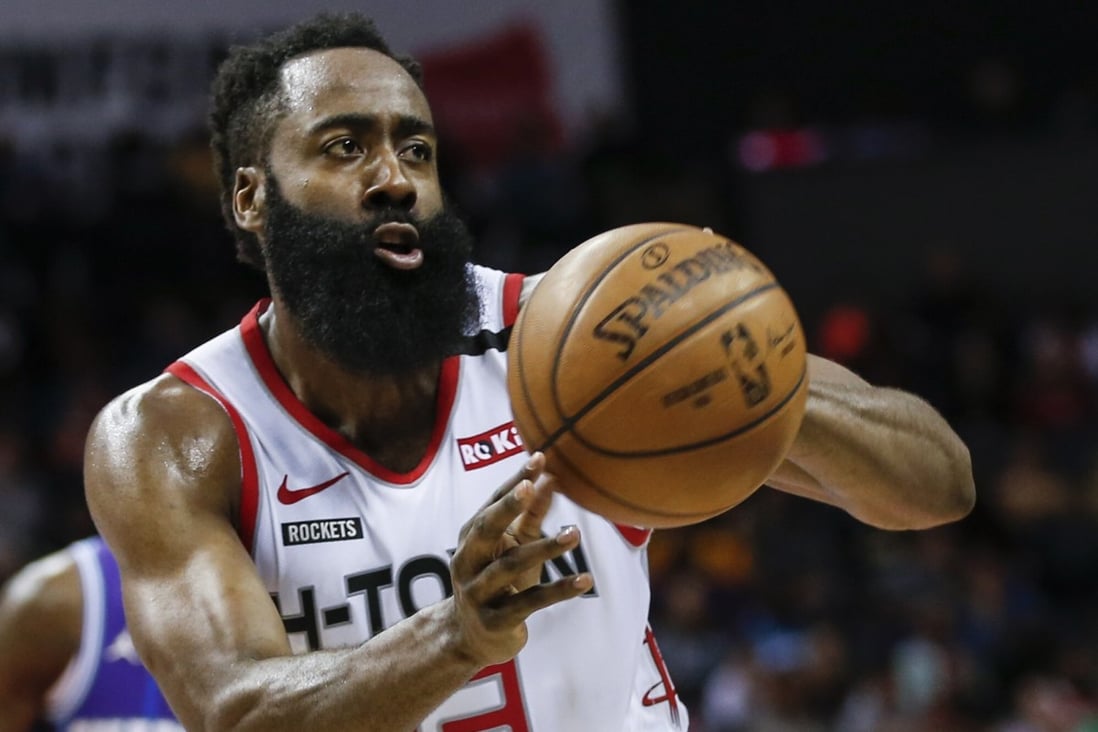 Houston Rockets guard James Harden passes against the Charlotte Hornets during an NBA basketball game. Photo: AP