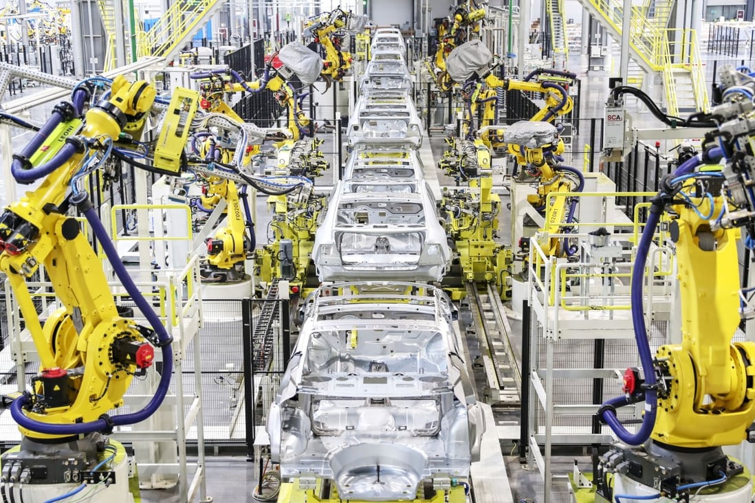 The production line of China Evergrande New Energy Vehicle Group’s Nevs 93, its first electric car. Photo: Handout