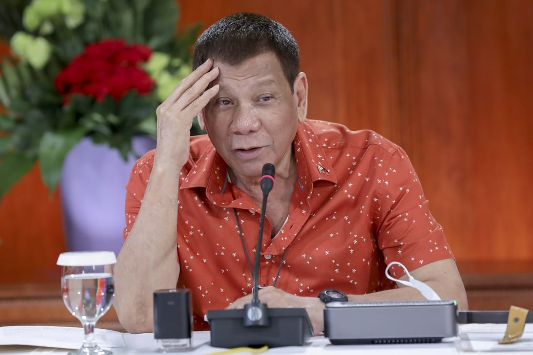 Philippine President Rodrigo Duterte is seen during a meeting at the Malacanang presidential palace in Manila. He later said that unless decisive action is taken, drugs will endanger the security of the state. Photo: AP