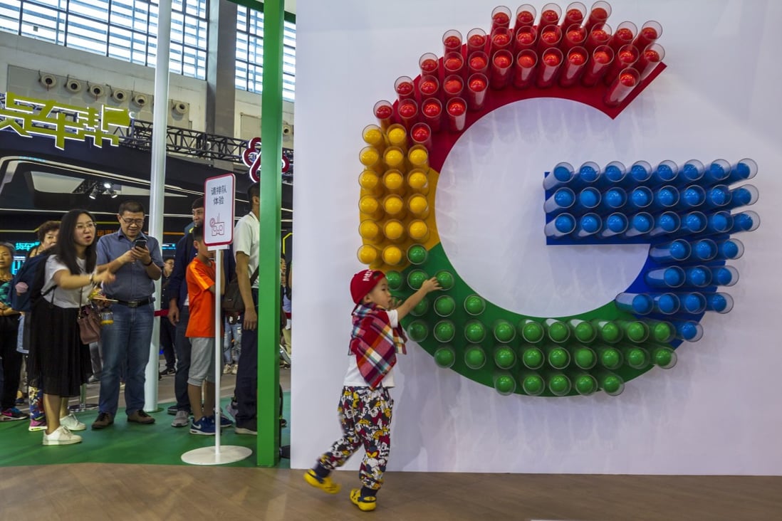 People wait in line in front of Google’s booth at the Big Data expo in Guiyang, China in May 2018. Photo: EPA-EFE