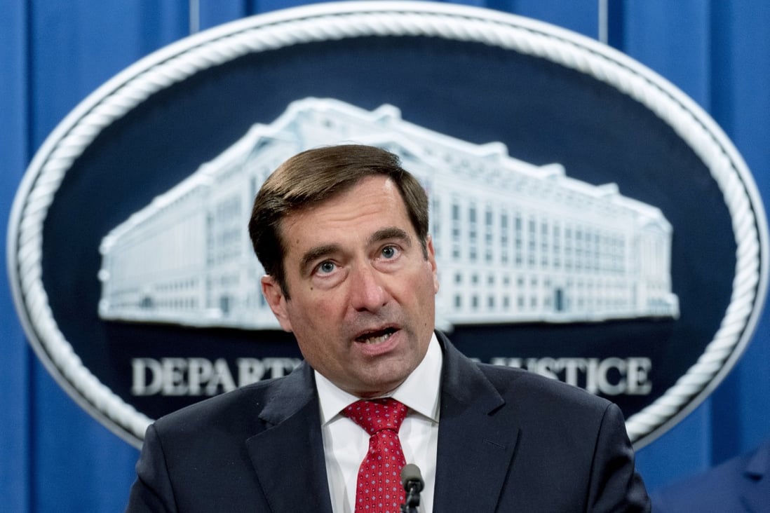 John Demers, assistant US attorney general for national security, speaks during a news conference at the Department of Justice in Washington on Monday. Photo: Bloomberg