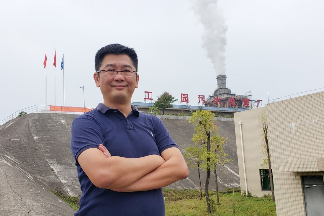 Hong Kong businessman Sunny Yip Yuk-chik in front of his sewage treatment plant in Huaiji Guangfozhao Industrial Zone, in Zhaoqing. Photo: Handout