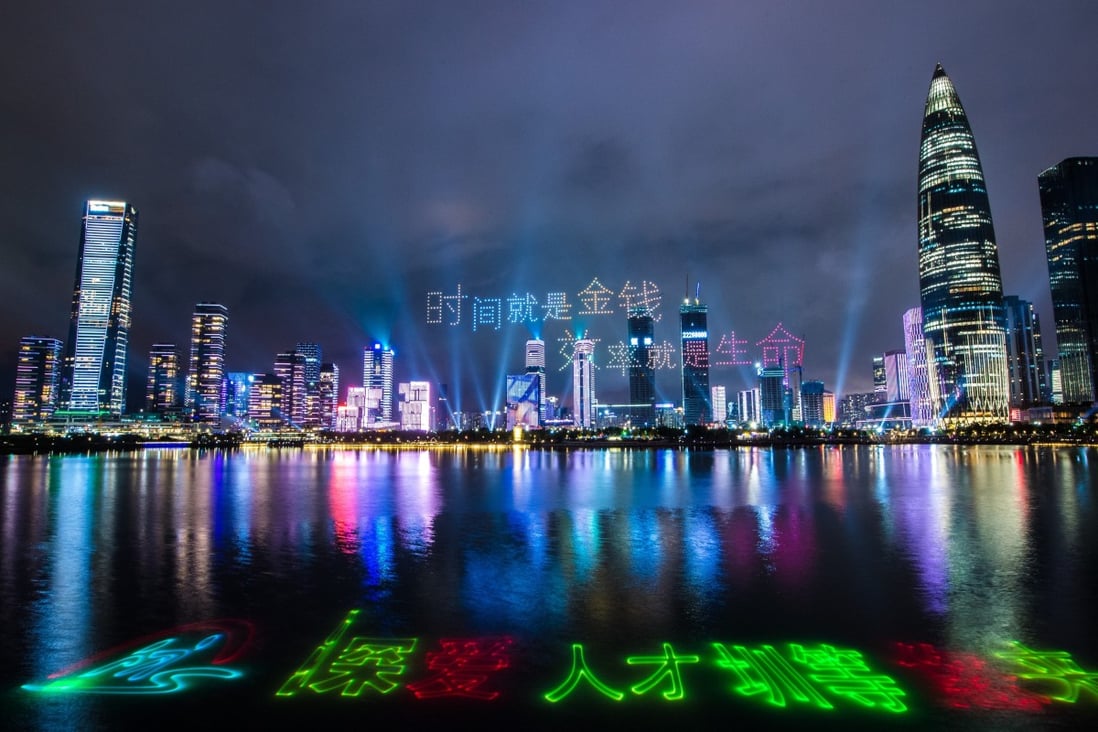 A light show was performed with 826 drones at 8.26pm on August 26 in Shenzhen to celebrate the 40th anniversary of the establishment of the Shenzhen special economic zone. Photo: Xinhua