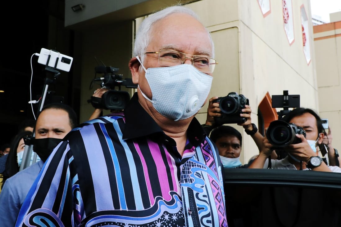 Former Malaysian PM Najib Razak leaves after a meeting at UMNO’s headquarters in Kuala Lumpur on October 26, 2020. Photo: Reuters