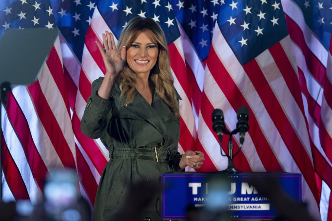 First lady Melania Trump arrives to speak at a campaign rally in Atglen, Pennsylvania, on Tuesday. Photo: AP