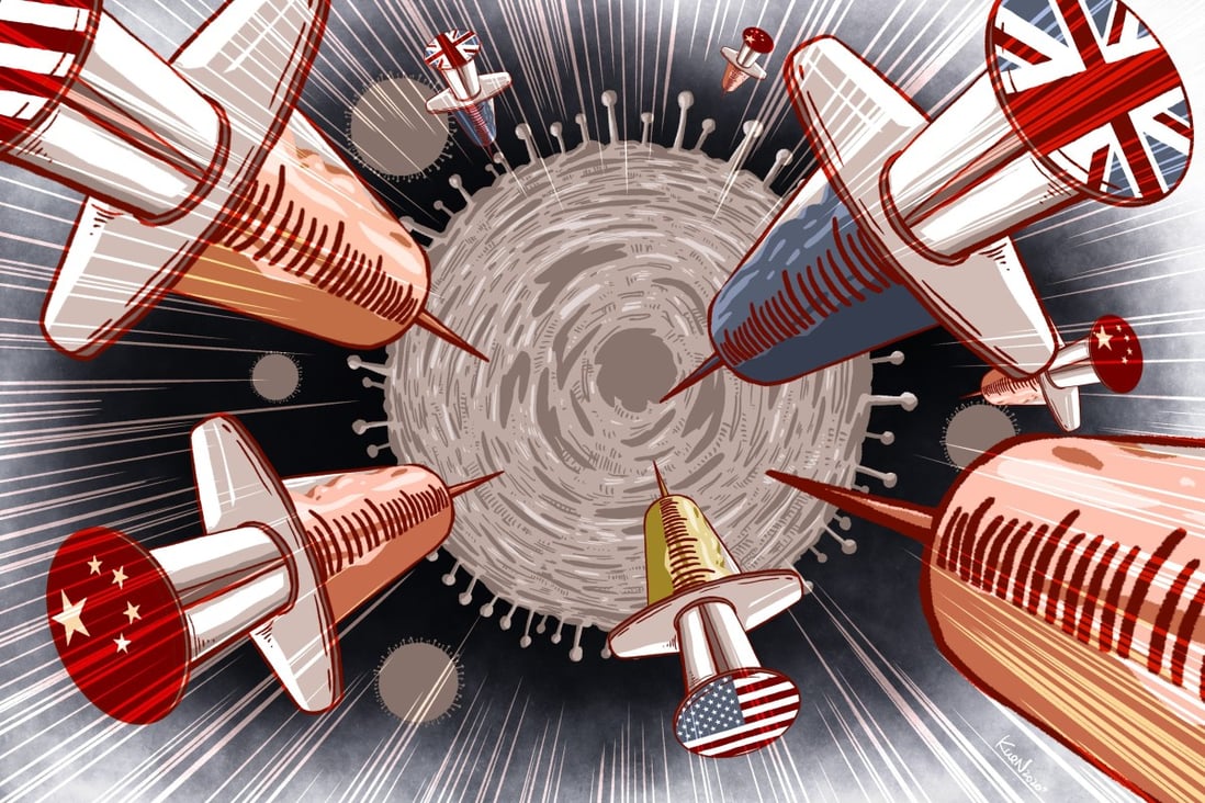 Three Chinese vaccines are now leading in the race for global approval. Illustration: Kakuen Lau
