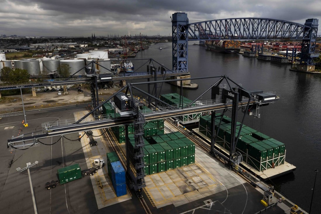 An industrial area near shipping container terminals along the port of Newark in New Jersey last week. Photo: EPA-EFE