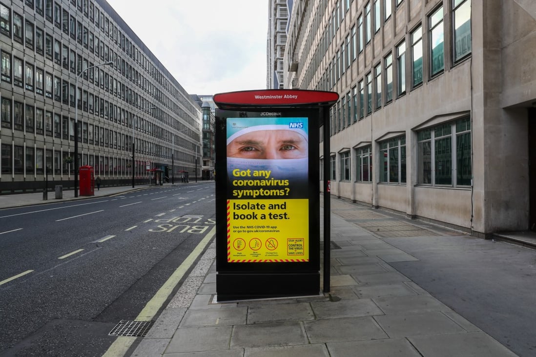 A UK government coronavirus advertisement at a bus stop in London. Photo: Bloomberg