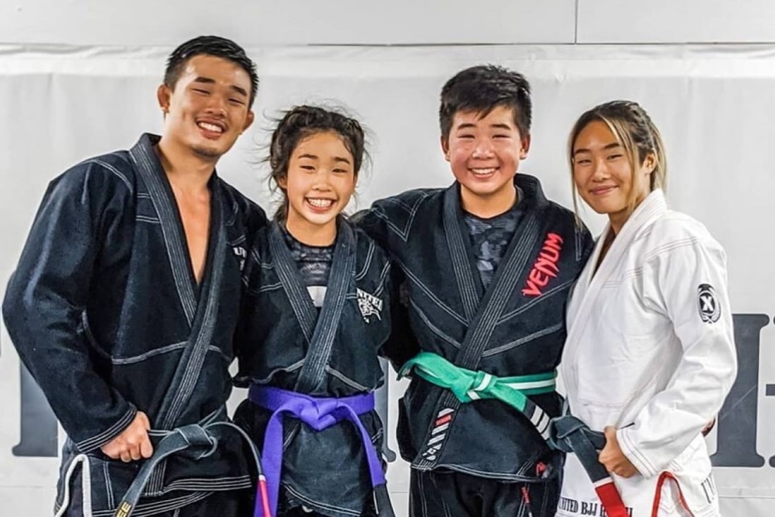 ONE Championship lightweight champ Christian Lee with his siblings Victoria Lee (second left), Adrian Lee (second right and ONE atomweight champ Angela Lee (right). Photo: Instagram