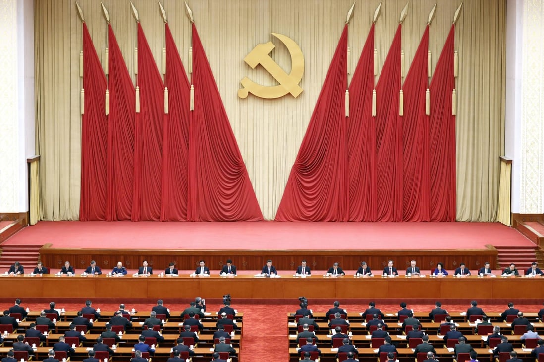 Chinese President Xi Jinping (centre) leads the fifth plenary session of the 19th Central Committee of the Communist Party of China (CPC) in Beijing on Thursday. Photo: Xinhua via AP)