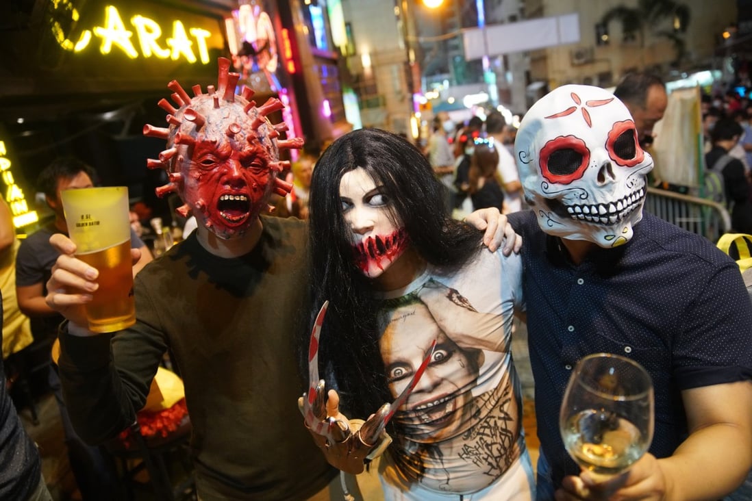 People celebrate Halloween in Lan Kwai Fong Central. Photo: SCMP/Winson Wong