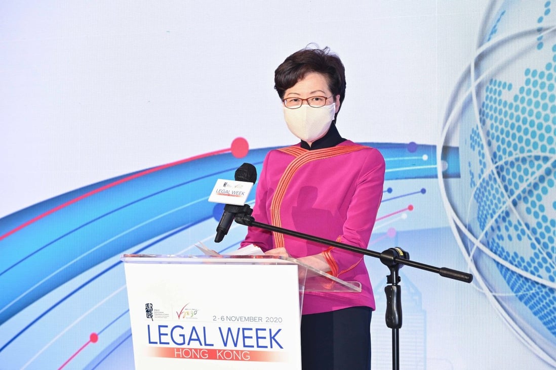 Chief Executive Carrie Lam at the opening of Hong Kong Legal Week. Photo: Handout