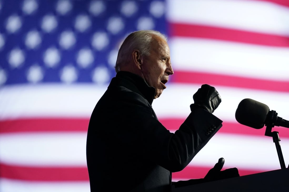 Democratic US presidential nominee and former vice-president Joe Biden speaks during a drive-in campaign rally at Heinz Field in Pittsburgh, Pennsylvania, on November 2. Photo: Reuters