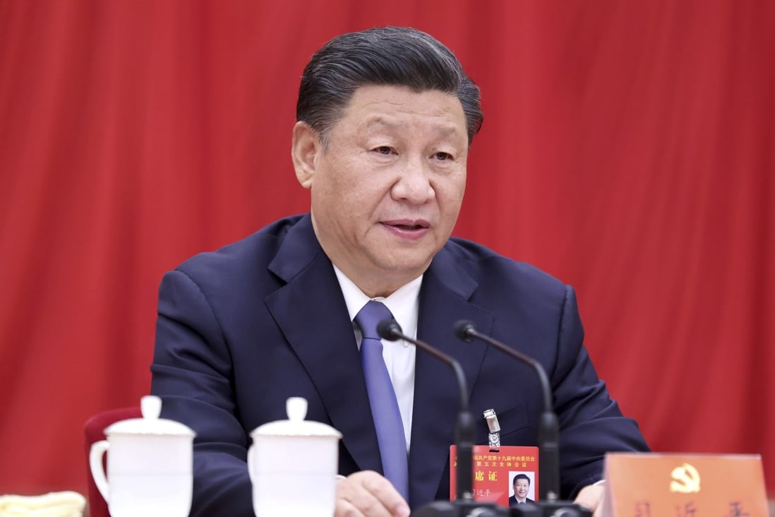 President Xi Jinping addresses a plenary session of the Central Committee in Beijing on Thursday. Photo: Xinhua via AP
