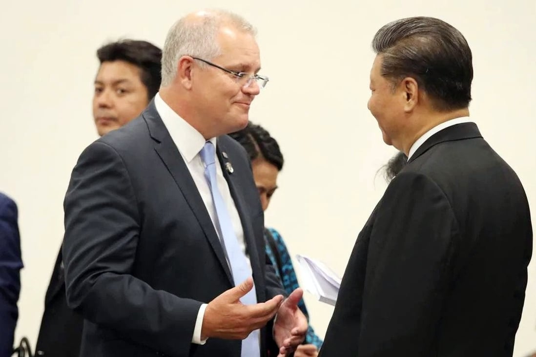 Australian Prime Minister Scott Morrison meets with Chinese President Xi Jinping during the G20 summit in Osaka, Japan. Ties between the two countries have spiralled downward in the last few months over a number of issues, including alleged China influence in Australian affairs. Photo: Australian Prime Minister's Office