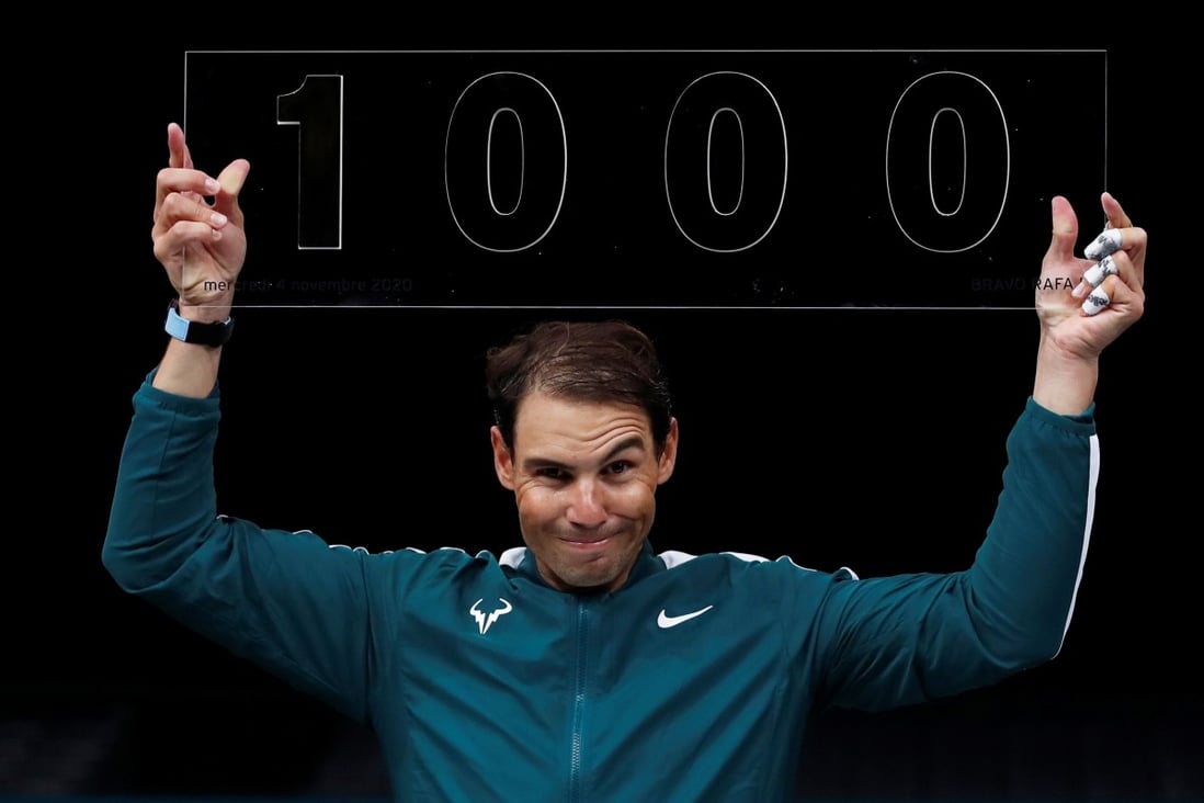 Spain’s Rafael Nadal celebrates after winning his second round match against Spain’s Feliciano Lopez and his 1000th professional match. Photo: Reuters