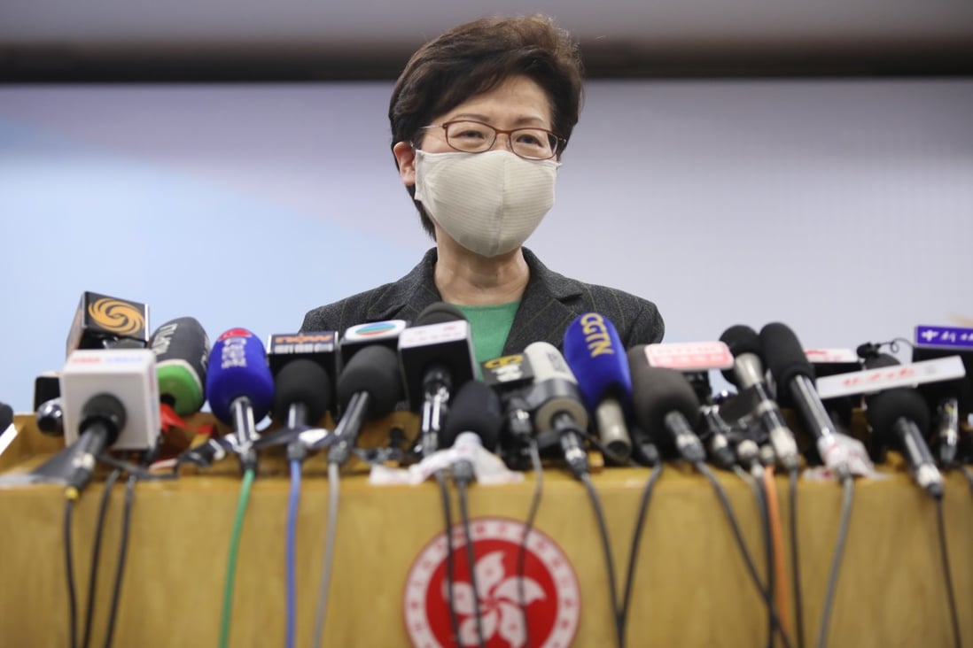 Hong Kong Chief Executive Carrie Lam speaks to the media on Friday in Beijing. Photo: Simon Song