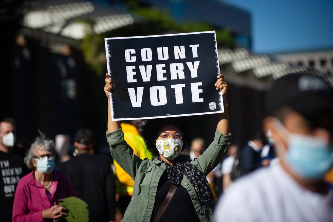 Demonstrators gather in front of Independence Hall in Philadelphia, Pennsylvania, on November 4 during a rally to ensure every ballot is counted in the 2020 US presidential election. The prevailing economic conditions in the US suggest that, whichever party holds the presidency, they will find it difficult to stabilise the economy. Photo: EPA